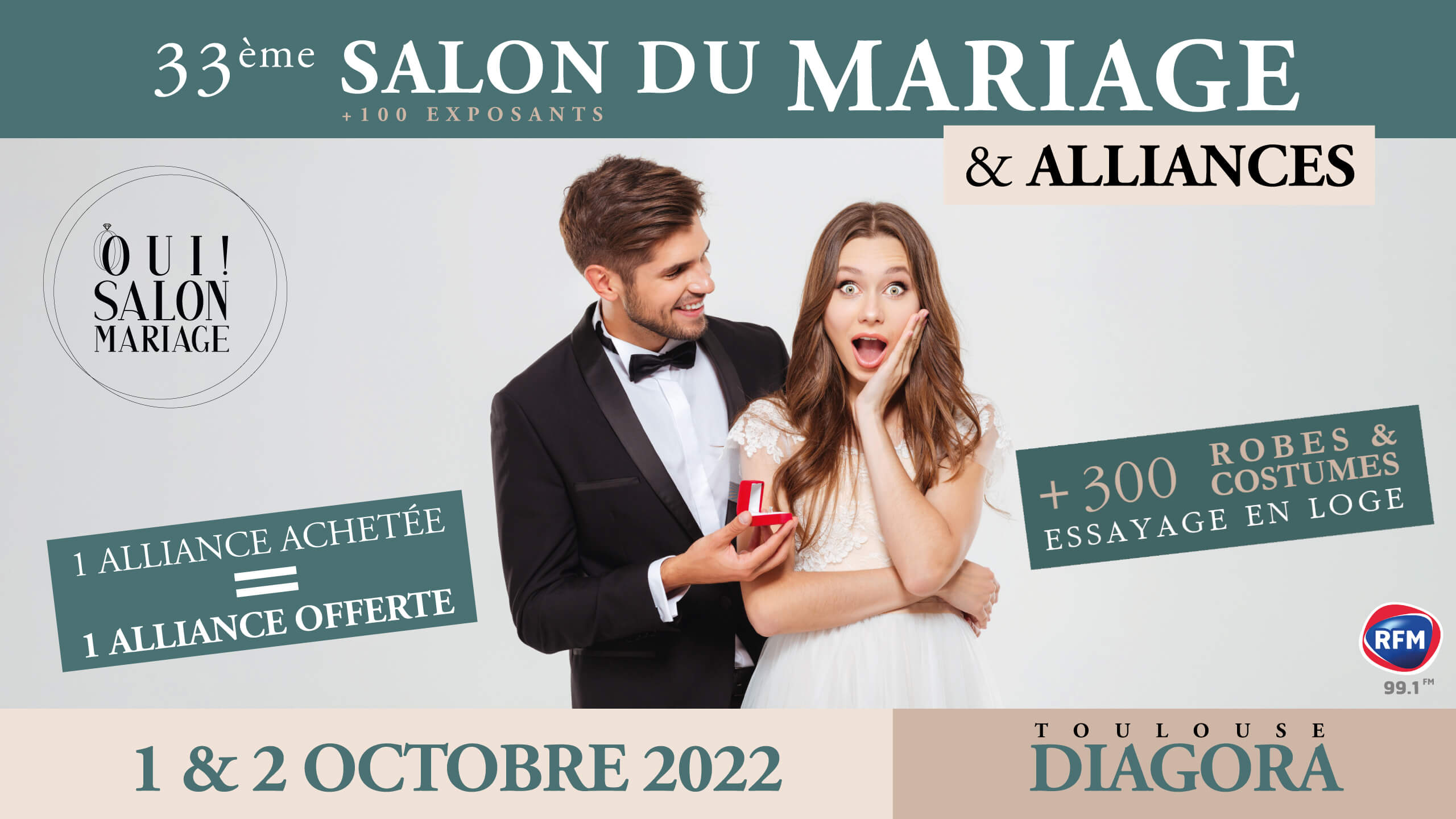 Affiche du 33ème Salon du Mariage et des Alliances, 1&2 Octobre 2022, Toulouse Diagora